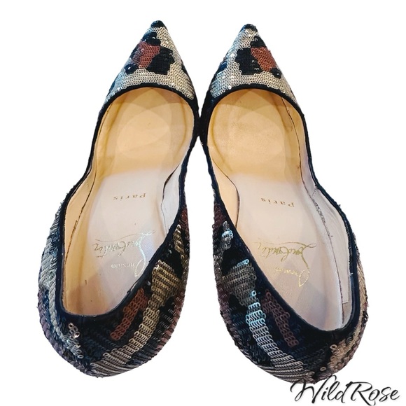 CHRISTIAN LOUBOUTIN BROWN SILVER BLACK LEOPARD PAILLETTES SEQUIN PIGALLE 36.5 - Picture 12 of 16